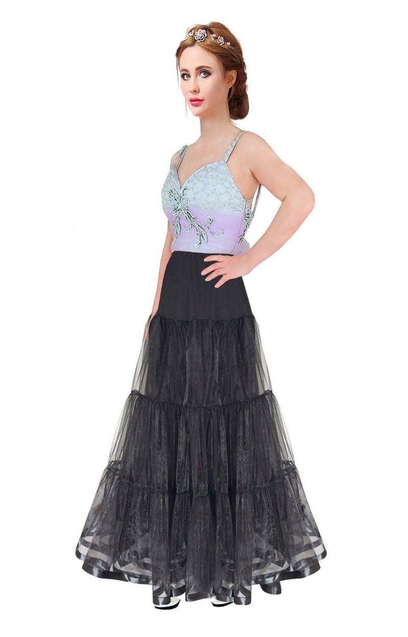 Shimaly Women's Floor Length Wedding Petticoat Long Underskirt for Formal Dress (S-L, Black) - Image 3